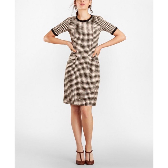 Brooks Brothers Brown & Black Checked Tweed A-Line Dress, Size 0 - Picture 3 of 16